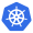 Logo de Kubernetes (K8s), orquestador de contenedores para la gestión y escalado automático de servicios en producción.